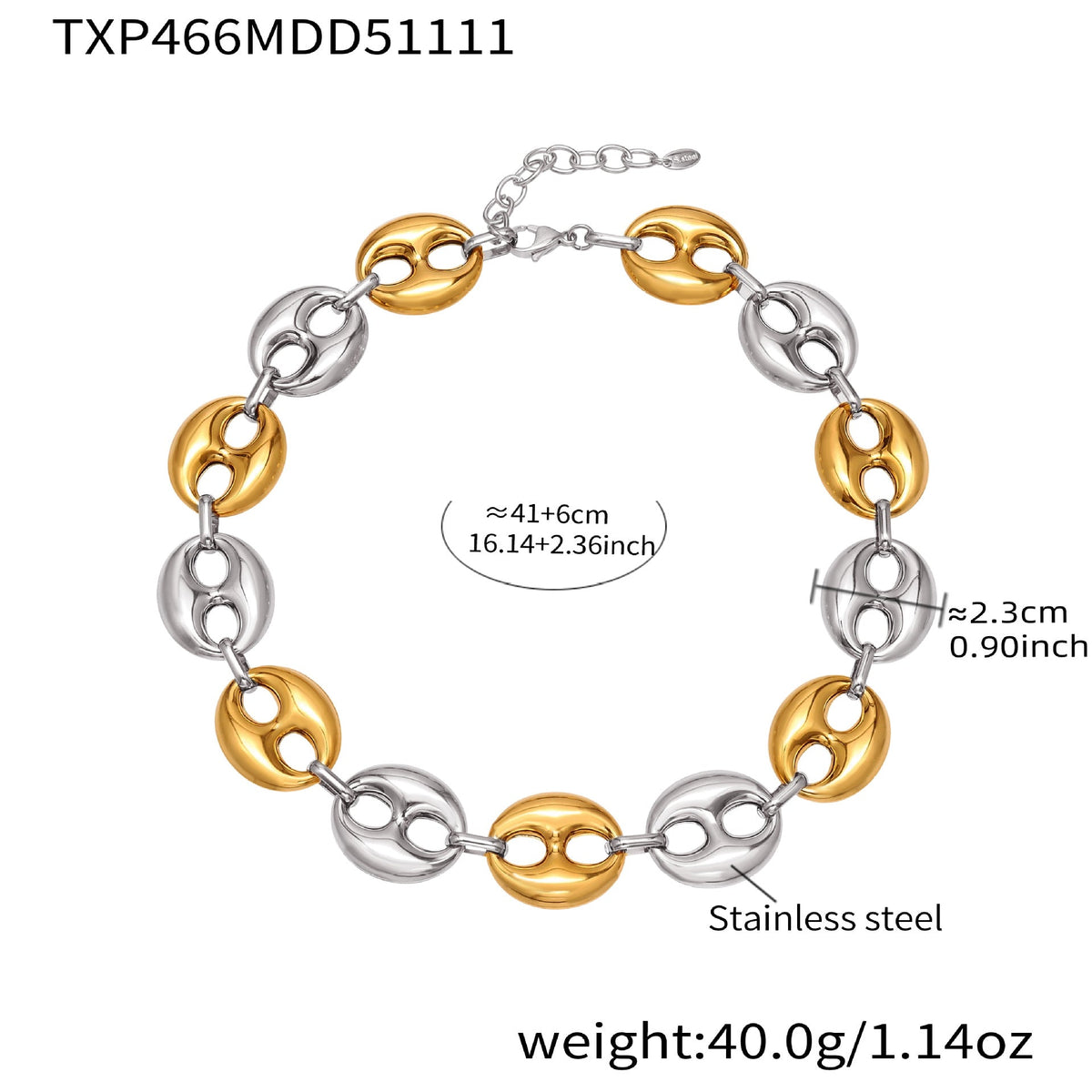 D관 - 타원형 돼지코 모양 체인 18K 도금 스테인리스 목걸이 팔찌 [TXP466] 25.11-3