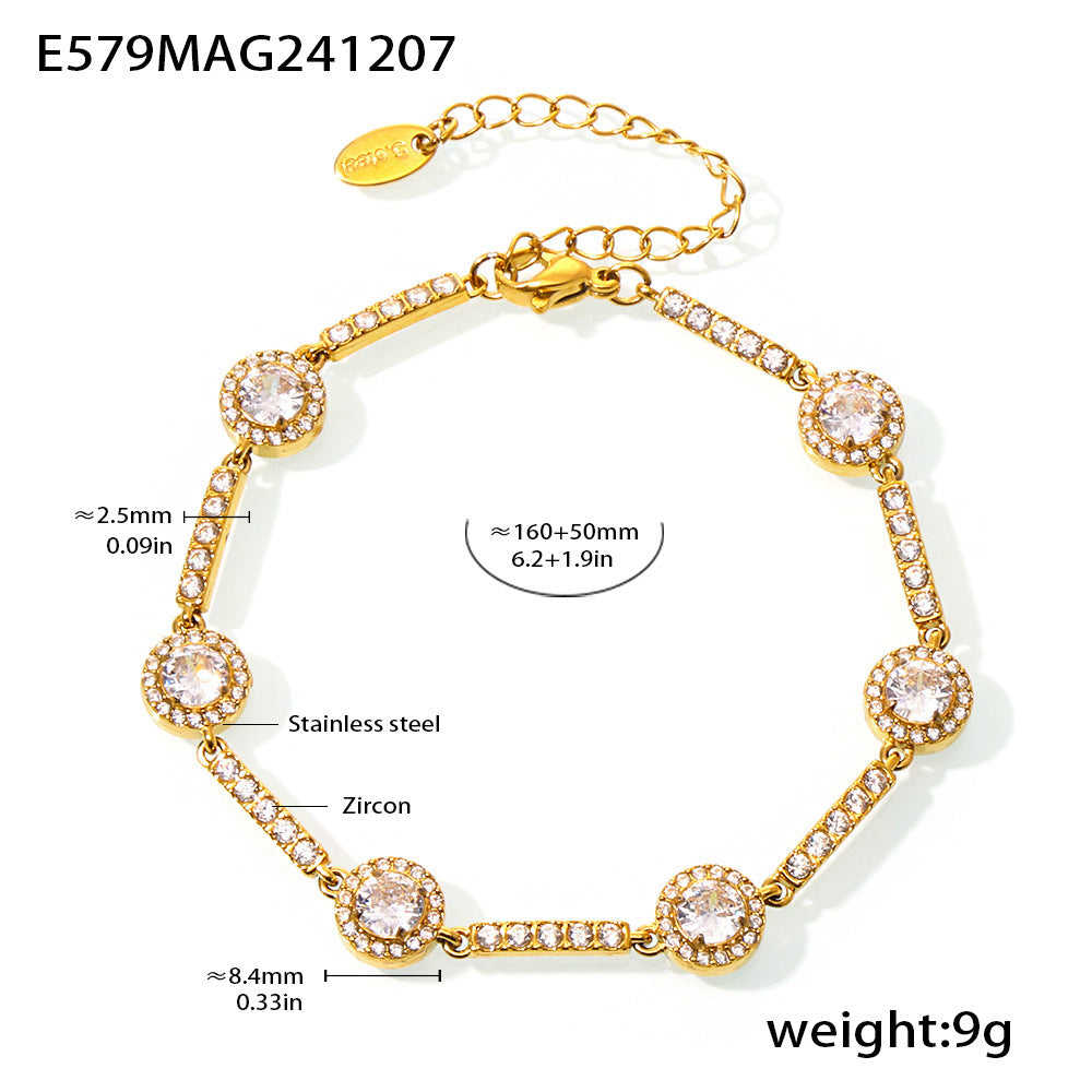 D관 - 18K 골드 도금 스테인리스 스틸 핸드메이드 큐빅 팔찌 [E575-E582] 24.12-2