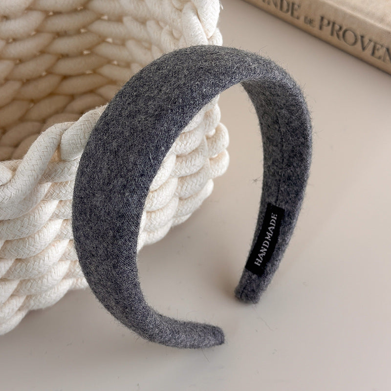 E관 - 컬러 울 패브릭 쿠션 와이드 머리띠 [27562] 25.10-3