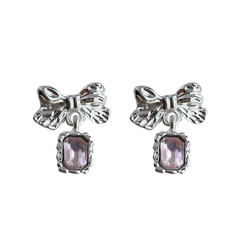 C관 - 핑크 유리 크리스탈 리본 귀걸이 [3958] 24.05-1