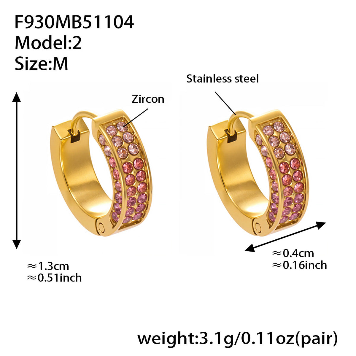 D관 - 스테인리스 컬러 큐빅 18K 도금 후프 링 귀걸이 [F930] 25.11-2