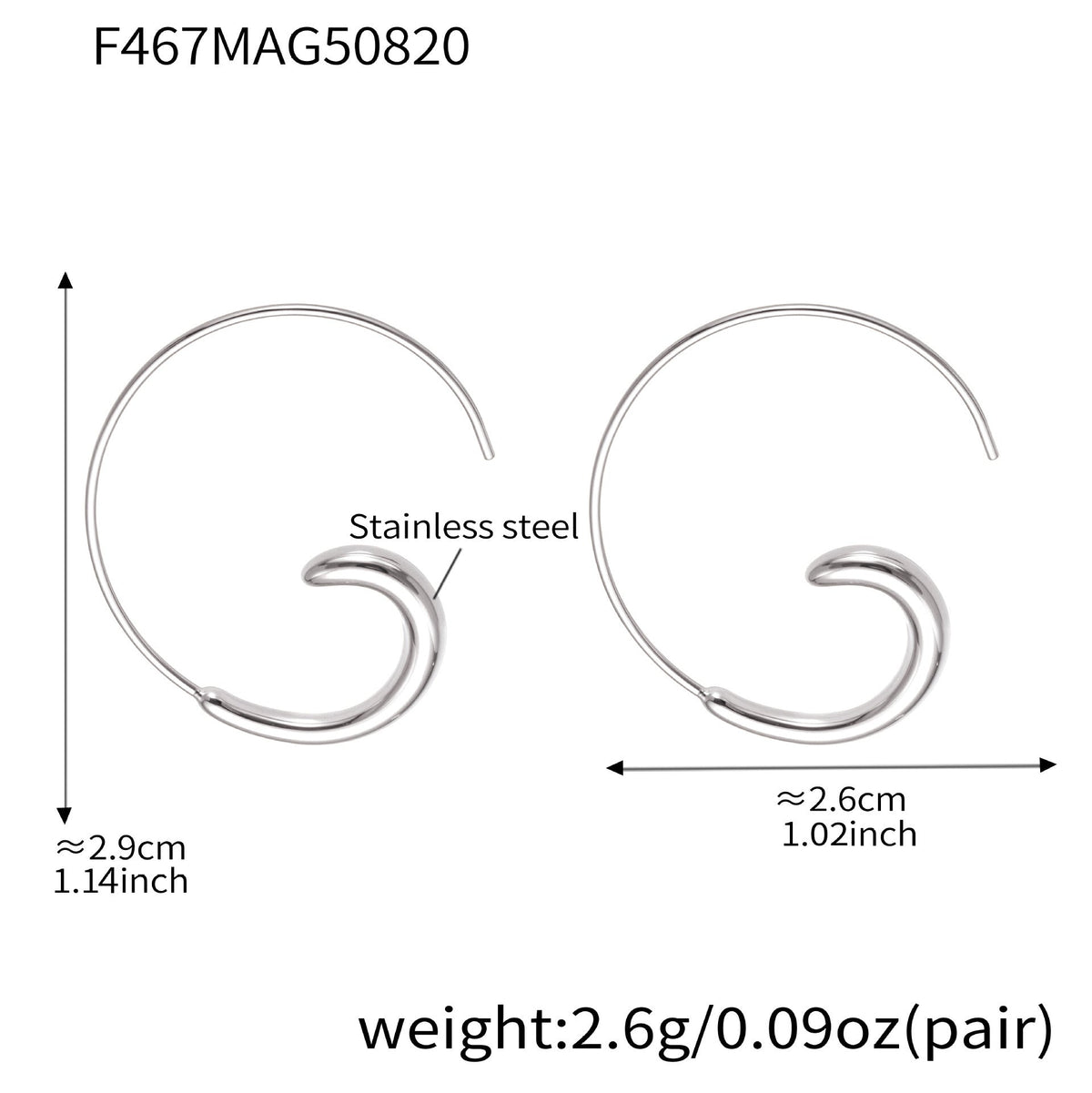 D관 - 스테인리스 스틸 C형 디자인 후크형 귀걸이 [F467] 25.08-5