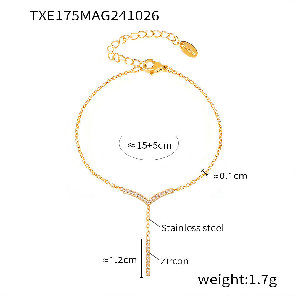 D관 - 스테인리스 스틸 V자 태슬 큐빅 세팅 목걸이 팔찌 [TXE175-TXP175-P1694] 24.11-1