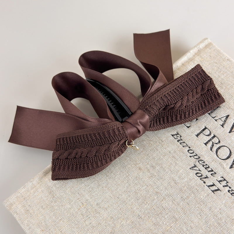 E관 - 레트로 니트 리본 대형 집게핀 [27638] 25.11-1