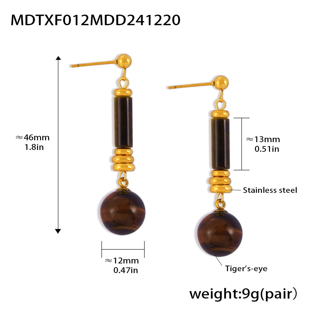 D관 - 18K 골드 도금 스테인리스 스틸 천연 호안석 펜던트 귀걸이 [F1581] 24.12-4