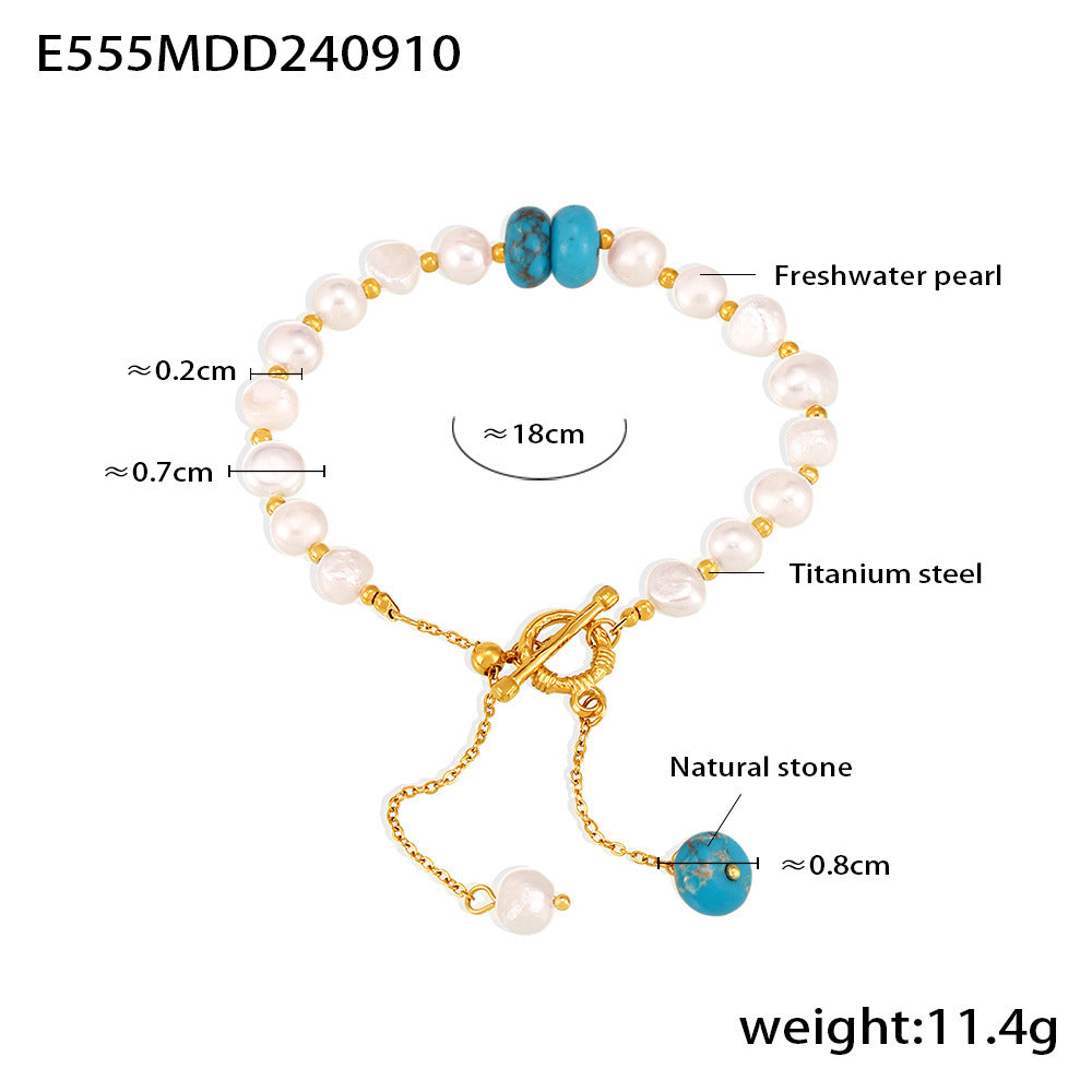 D관 - 산뜻한 러블리 담수 진주 OT 잠금 태슬 천연석 펜던트 팔찌 [E555] 24.09-2