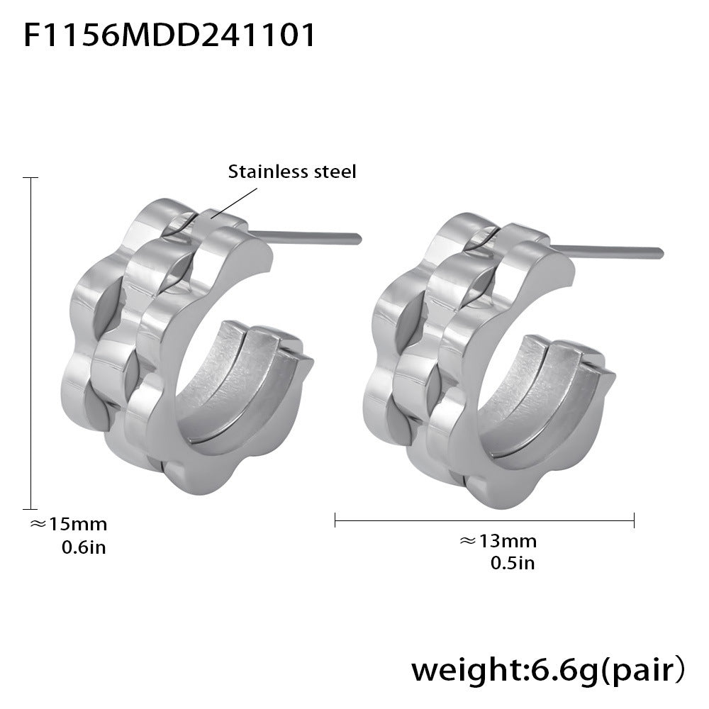 D관 - 트렌디 스트랩 텍스처 C형 스테인리스 스틸 18K 도금 귀걸이 [F1156] 24.11-2