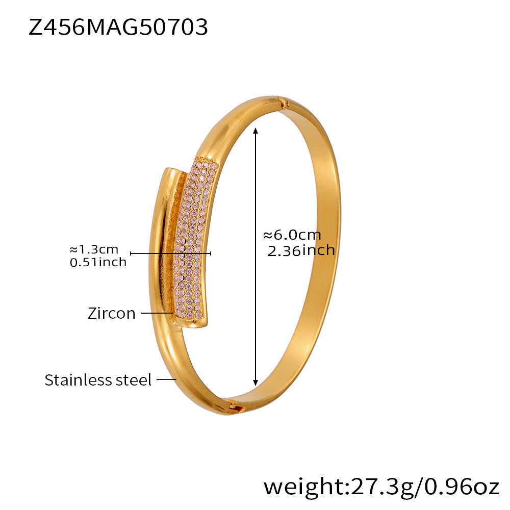 D관 - 대나무 물결 디자인 큐빅 스테인리스 스틸 18K 도금 팔찌 [Z454] 25.07-2