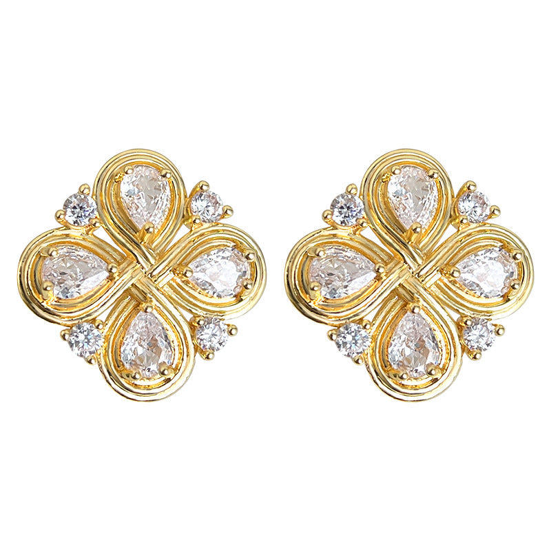 C관 - 매듭 큐빅 클로버 디자인 925 은침 귀걸이 [7155] 25.11-4