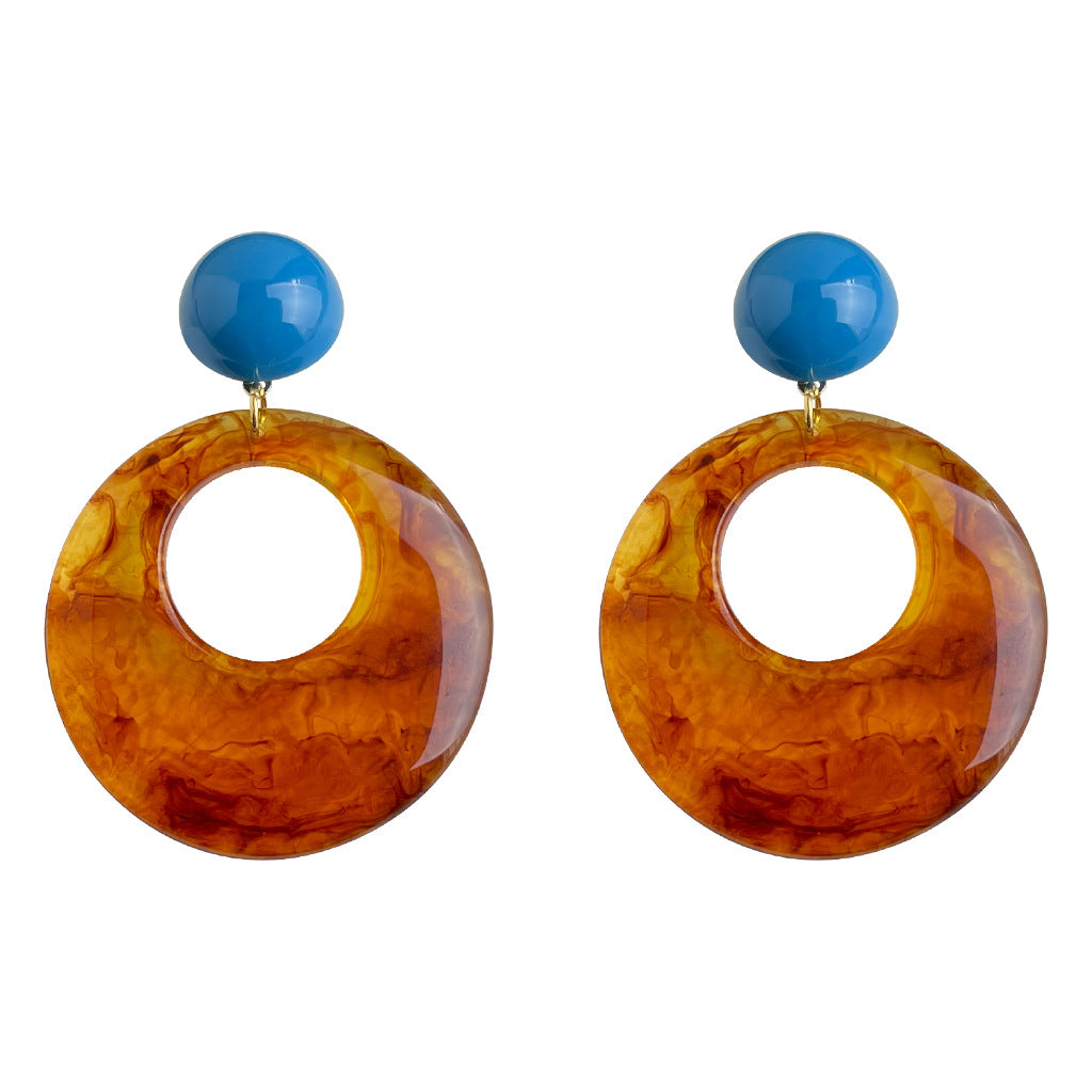 C관 - 대형 원형 레진 블루 볼 핸드메이드 귀걸이 [7029] 25.11-1