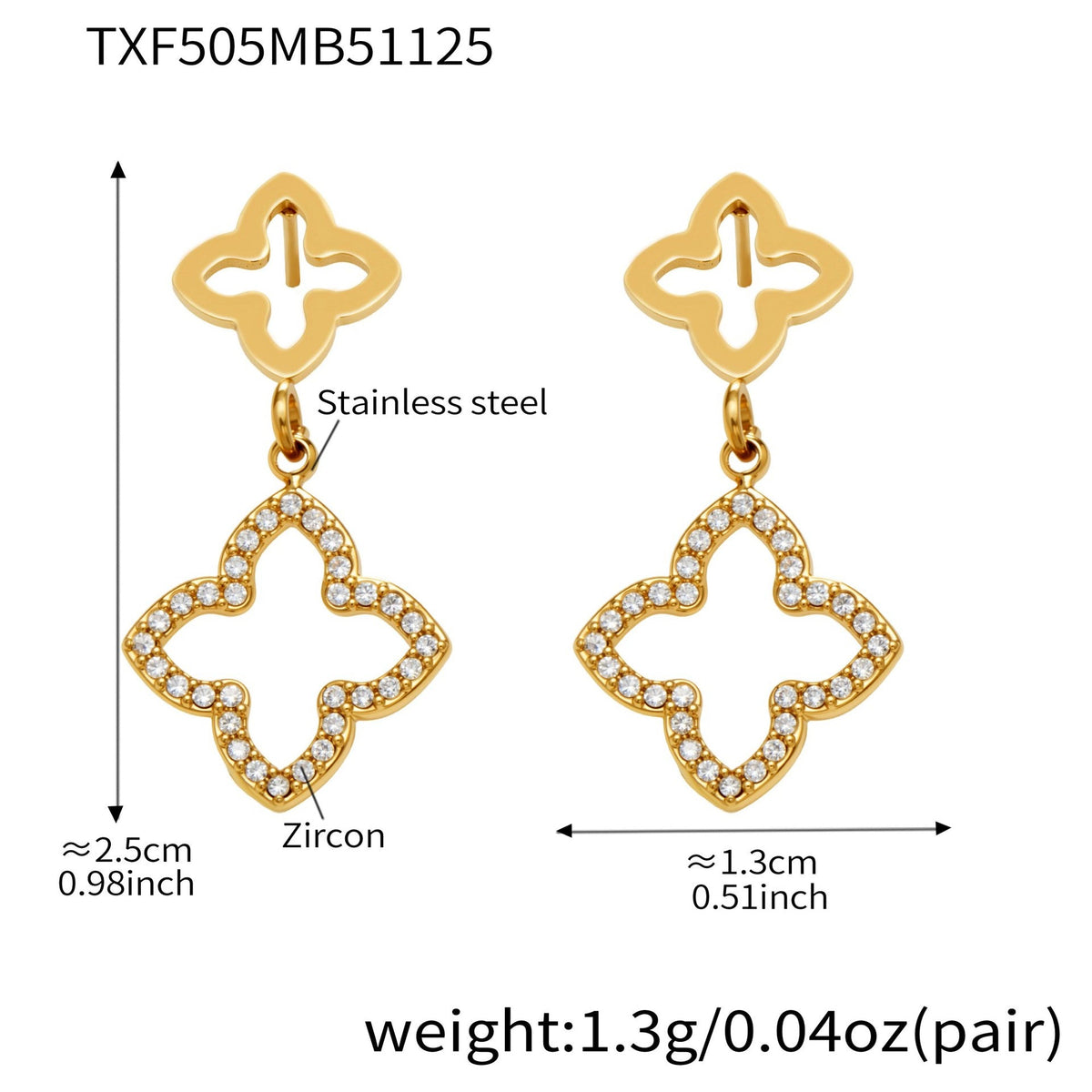 D관 - 스테인리스 스틸 클로버 플라워 풀큐빅 18K 도금 목걸이 귀걸이 반지 [TXP505] 25.12-1