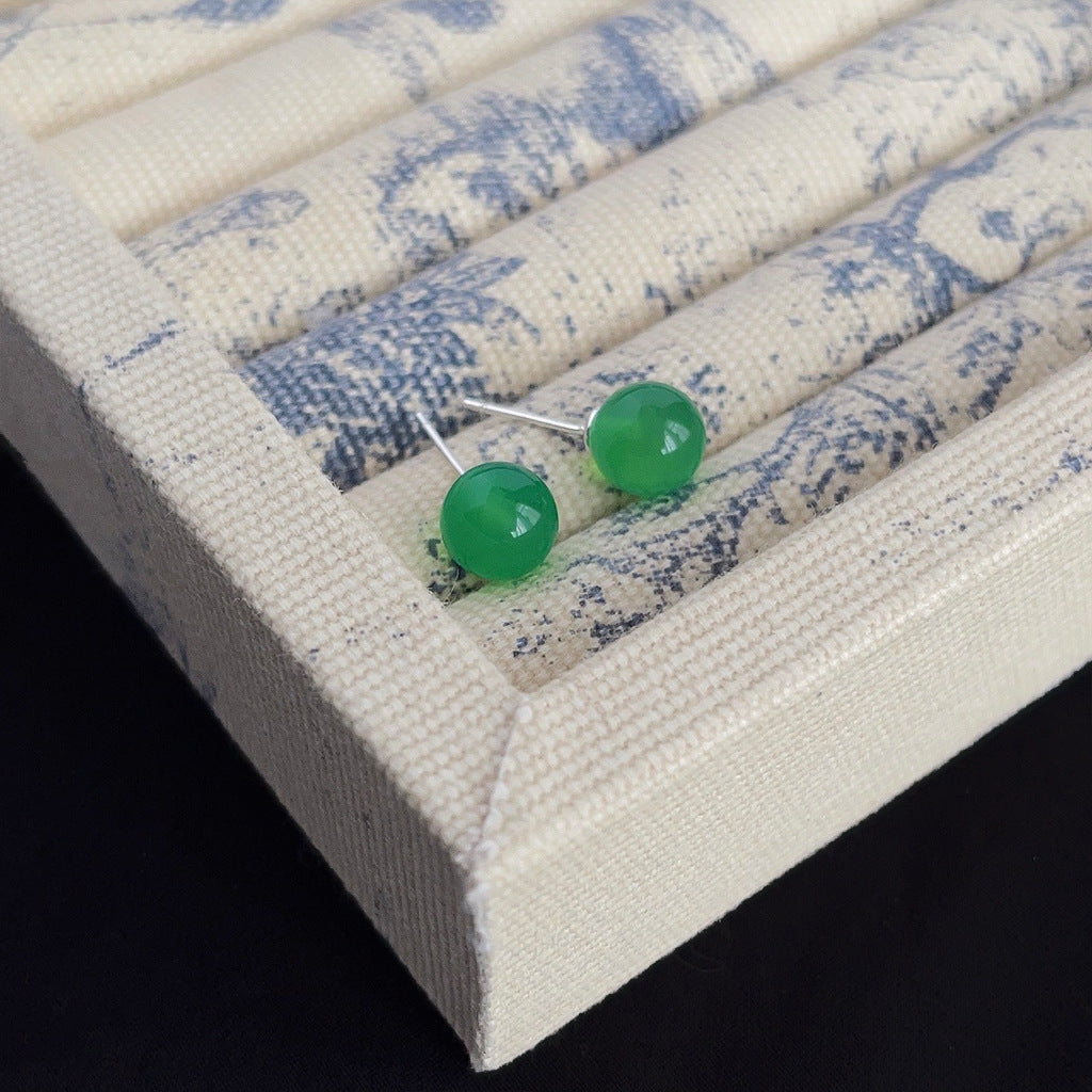 C관 - 그린 마노 천연석 복고풍 은침 귀걸이 고급스러운 귀걸이 [3837-3840] 24.04-3