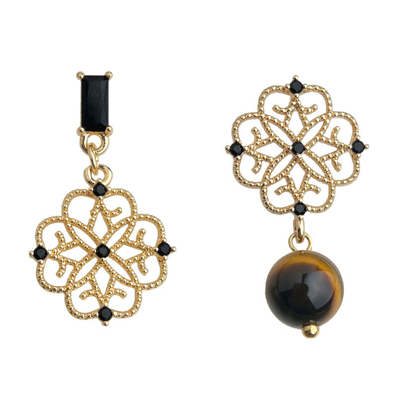 C관 - 925 은침 핸드메이드 호안석 큐빅 비대칭 귀걸이 [6952] 25.10-4