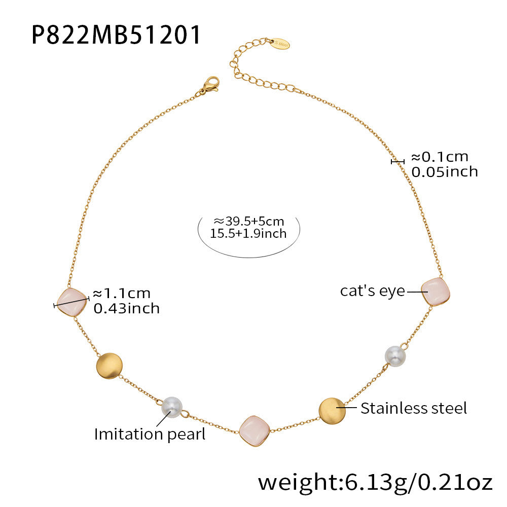 D관 - 묘안석 컬러 비즈 18K 도금 스테인리스 스틸 목걸이 [P822] 25.12-2