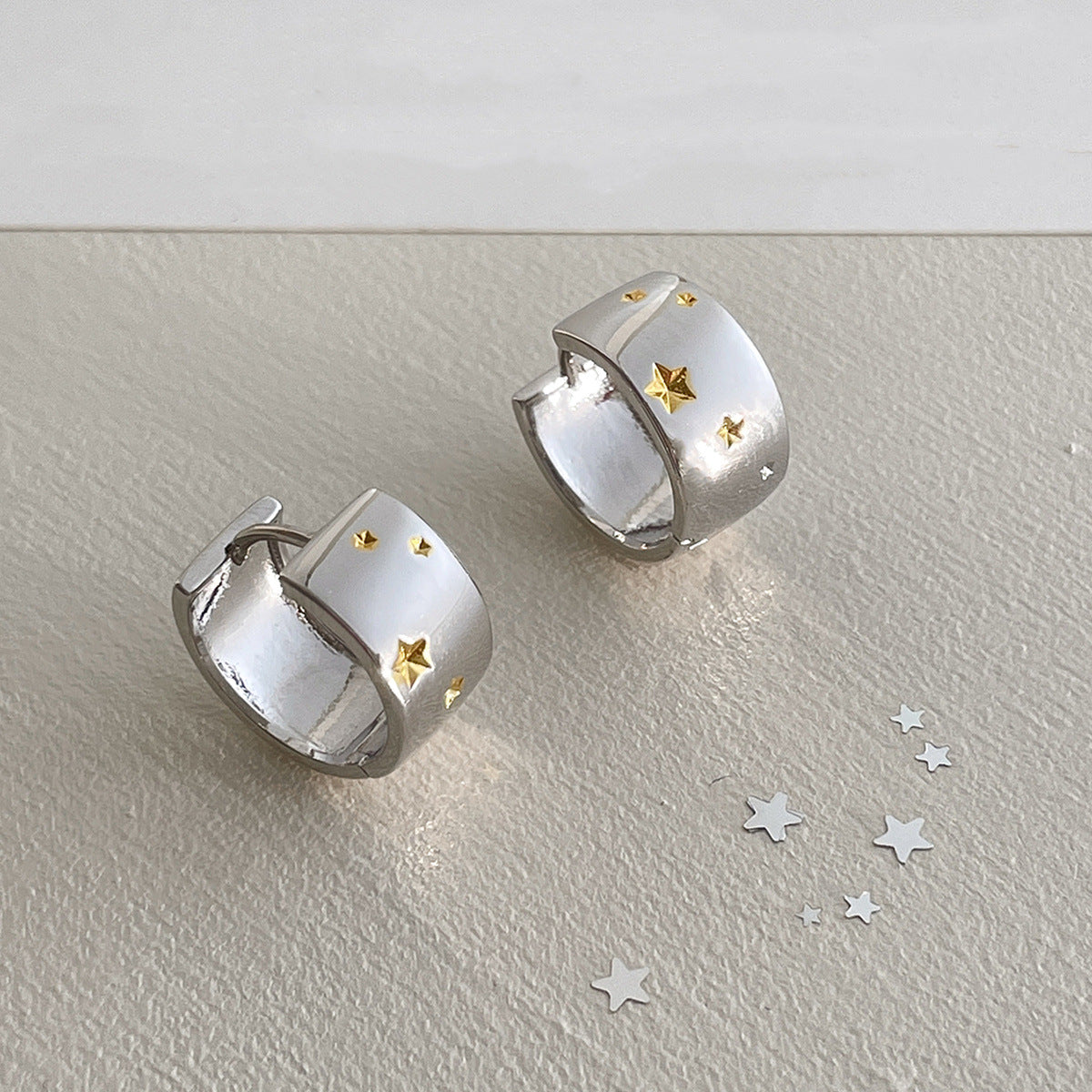 A관 - 925 은침 투톤 별 와이드 링 귀걸이 [EH-4166] 25.10-2