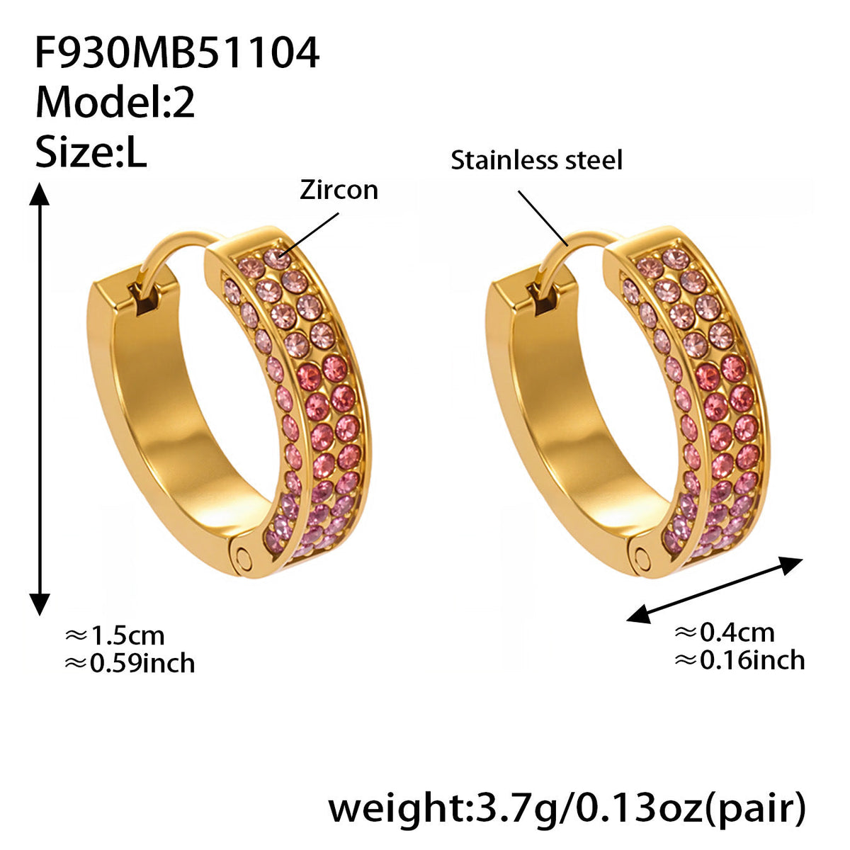 D관 - 스테인리스 컬러 큐빅 18K 도금 후프 링 귀걸이 [F930] 25.11-2