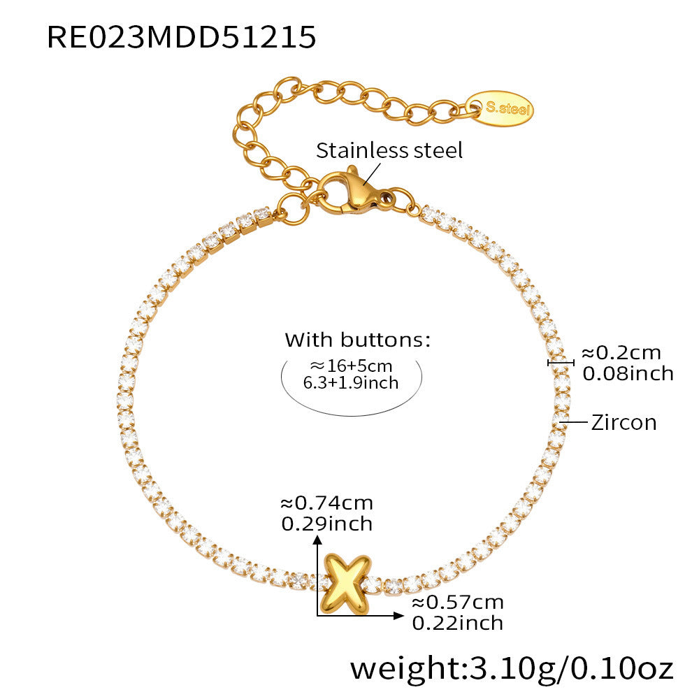 D관 - 스테인리스 스틸 18K 도금 알파벳 큐빅 팔찌 [RE023] 25.12-3