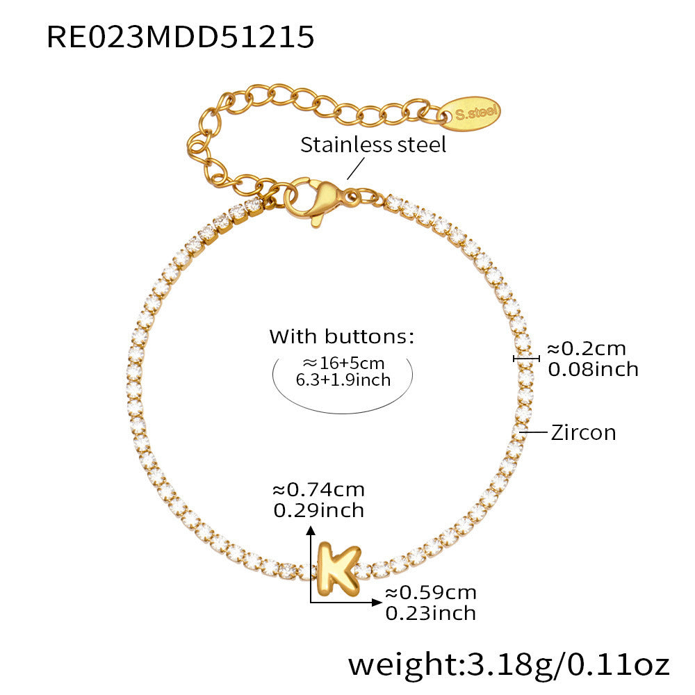 D관 - 스테인리스 스틸 18K 도금 알파벳 큐빅 팔찌 [RE023] 25.12-3