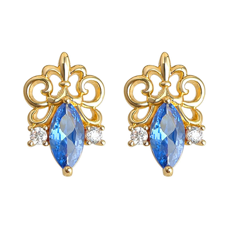 C관 - 아이리스 플라워 블루 큐빅 925 은침 귀걸이 [7163] 25.11-4