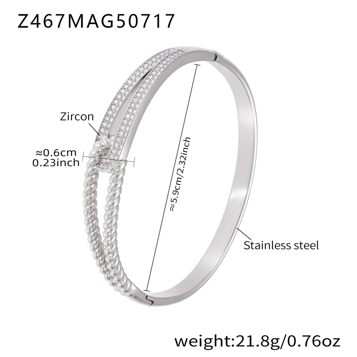 D관 - 큐빅 라인 스테인리스 스틸 18K 도금 팔찌 [Z467-Z468] 25.07-4