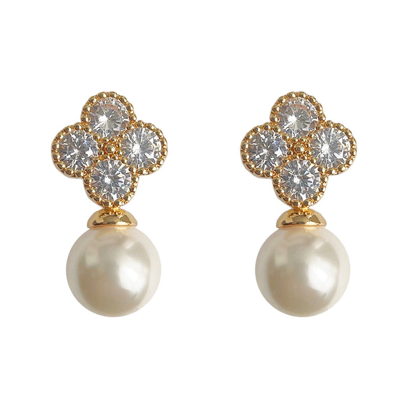 C관 - 행운의 네잎클로버 14K 도금 은침 귀걸이 간결하고 고급스러운 귀걸이 [3743] 24.04-3