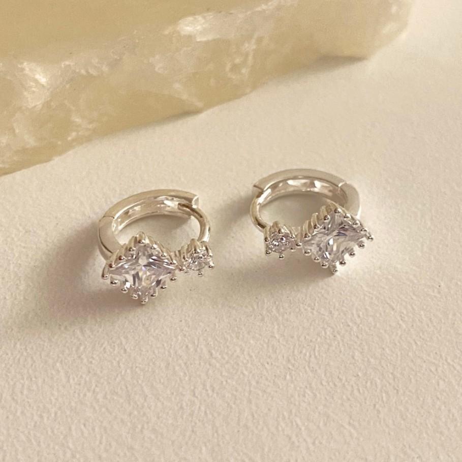 F관 - 925 실버 스퀘어 큐빅 후프 귀걸이 [C1029] 25.11-2