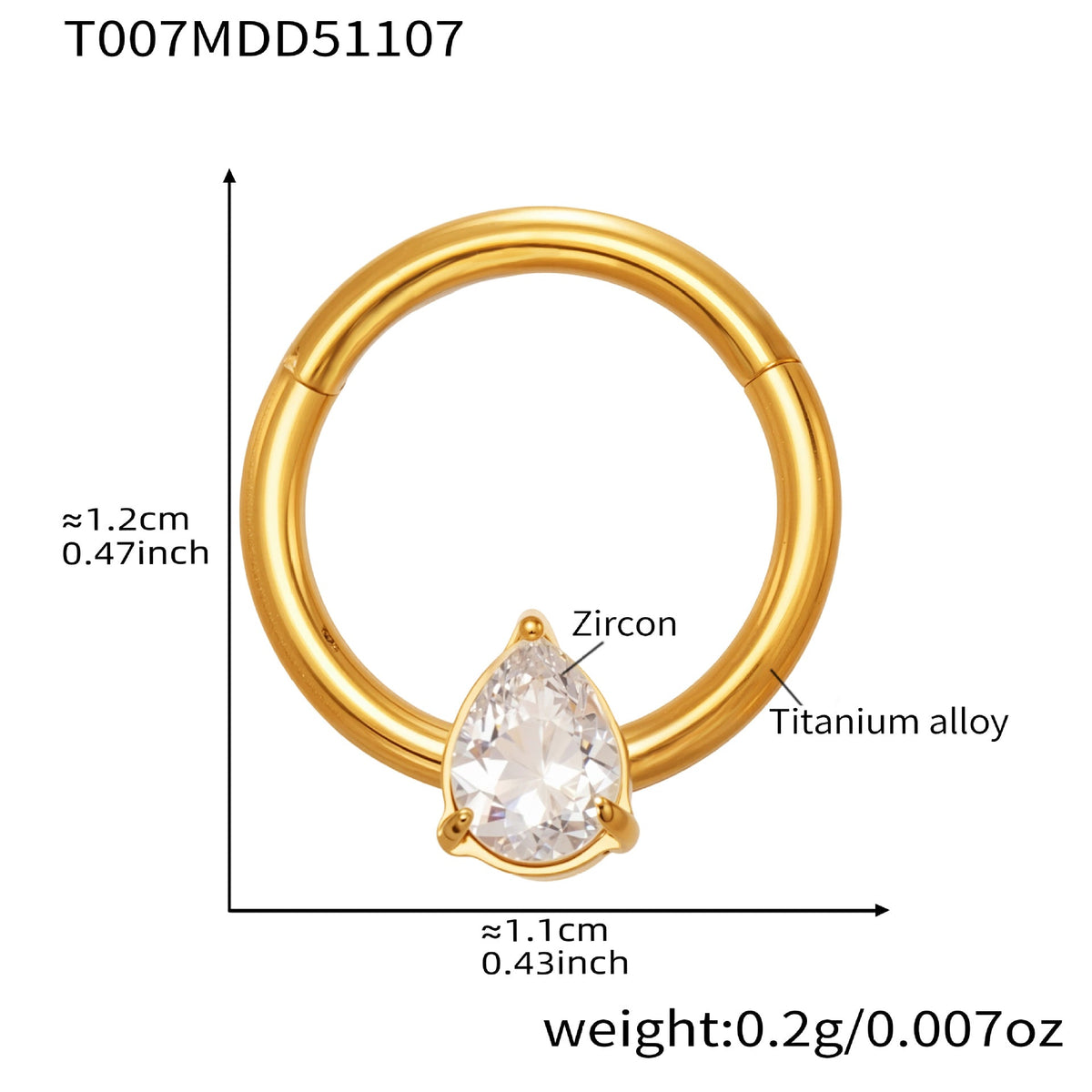 D관 - 티타늄 합금 스틸 큐빅 심리스 링 코 피어싱 [T001] 25.11-2