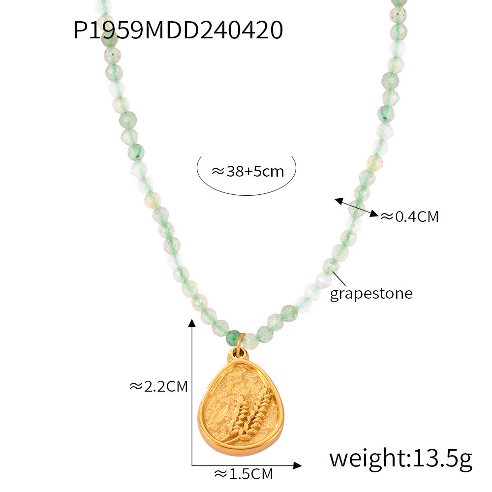 D관 - 컬러풀 천연석 옥 프레나이트 담수 진주 티타늄 스틸 펜던트 목걸이 [P1959-62] 24.04-4