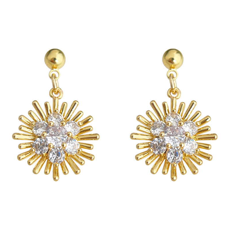 C관 - 14K 도금 해바라기 큐빅 은침 귀걸이 [5476] 25.02-3