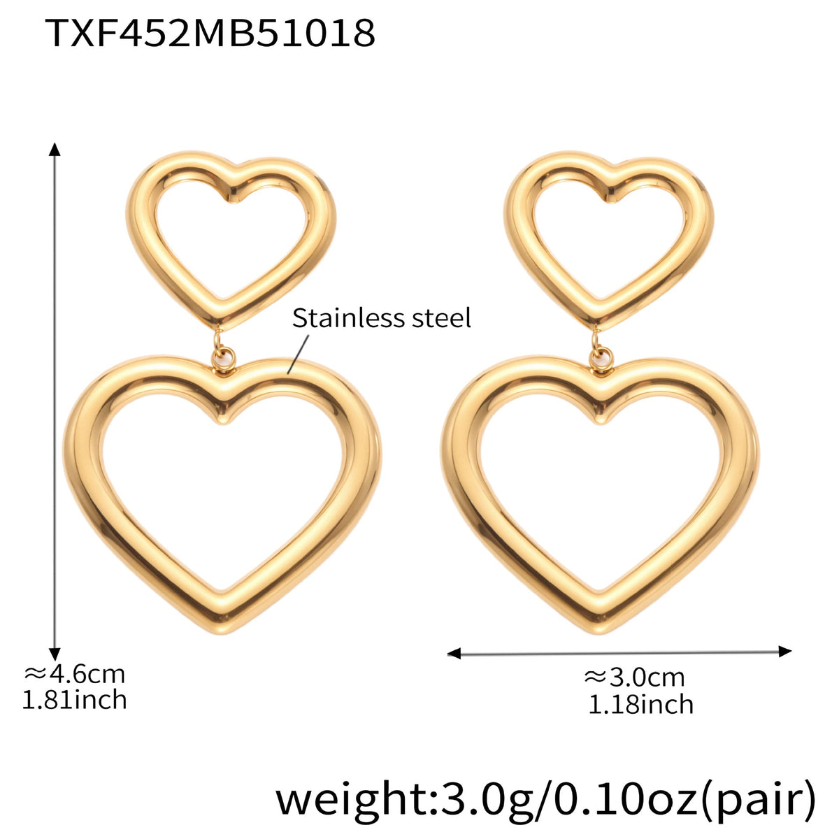 D관 - 18K 도금 스테인리스 스틸 하트 연결 디자인 귀걸이 목걸이 팔찌 [TXP452] 25.10-4