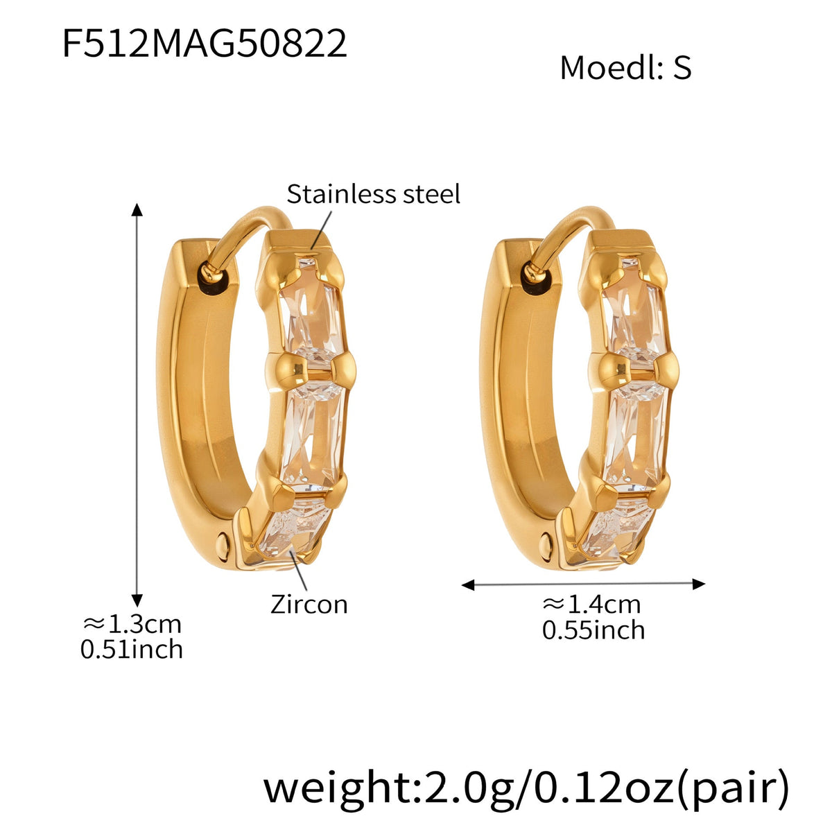 D관 - 스테인리스 스틸 18K 도금 큐빅 귀걸이 [F512-F513] 25.08-5