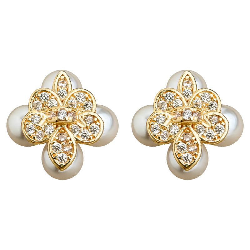 C관 - 플라워 진주 큐빅 925 은침 귀걸이 [7234] 25.12-2