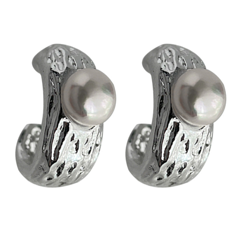 C관 - 담수 진주 기하학 텍스처 실버 귀걸이 [4406] 24.07-2