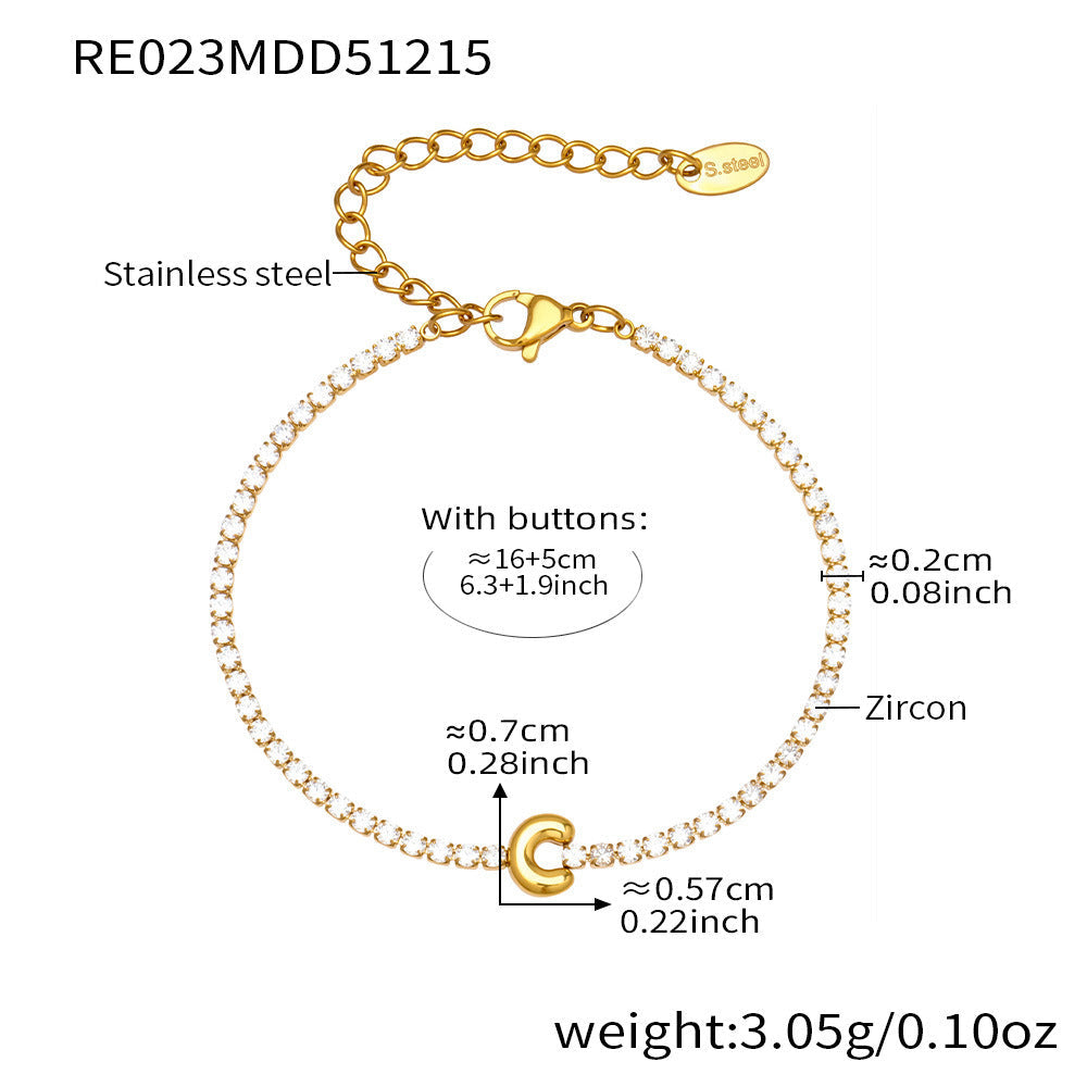 D관 - 스테인리스 스틸 18K 도금 알파벳 큐빅 팔찌 [RE023] 25.12-3