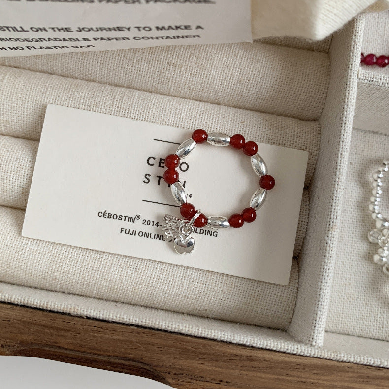 A관 - 플라워 잎사귀 복주머니 말 사과 미니 펜던트 925실버 반지 [RB] 25.11-4