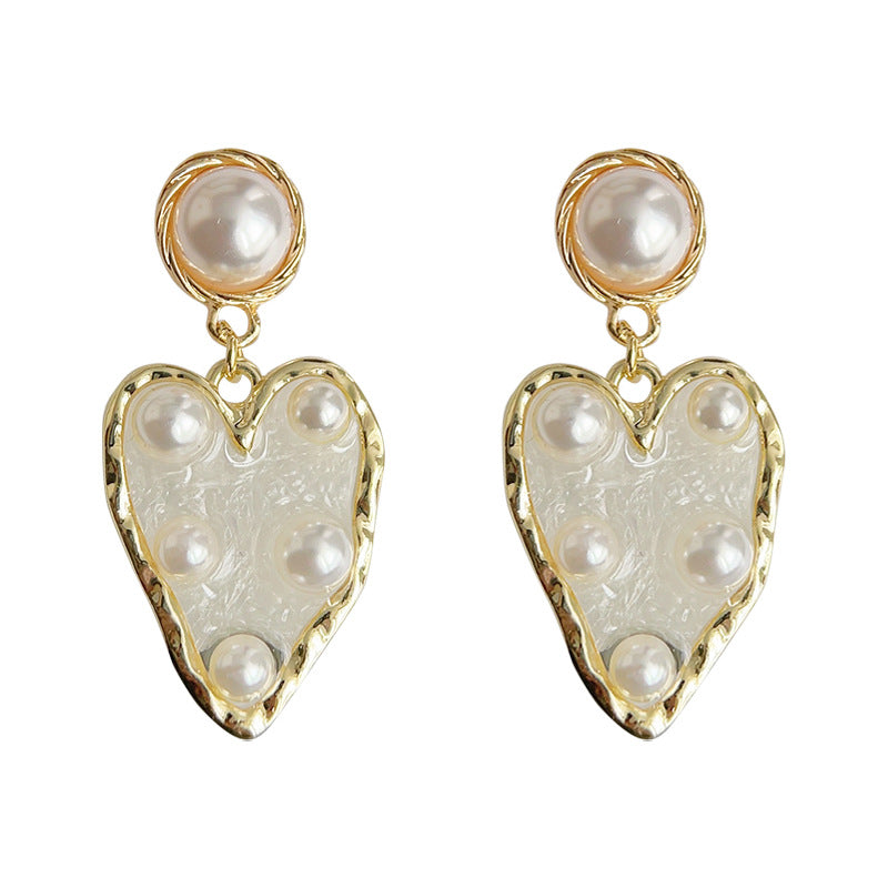C관 - 예술적인 감성 사랑스러운 하트 14K 도금 진주 귀걸이 [3730] 24.04-1