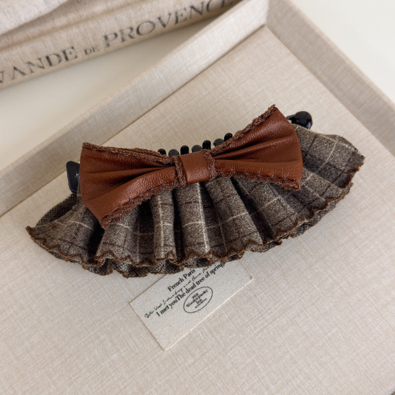 E관 - 체크 패턴 레이스 리본 집게핀 [27719] 25.11-4