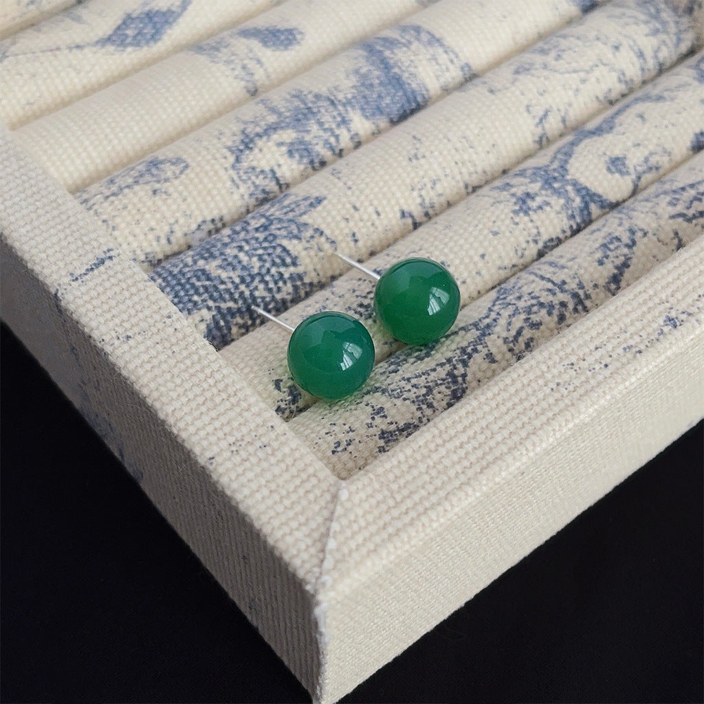 C관 - 그린 마노 천연석 복고풍 은침 귀걸이 고급스러운 귀걸이 [3837-3840] 24.04-3
