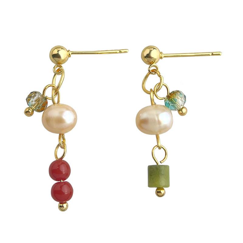 C관 - 담수 진주 비대칭 디자인 14K 도금 귀걸이 [5835] 25.04-2