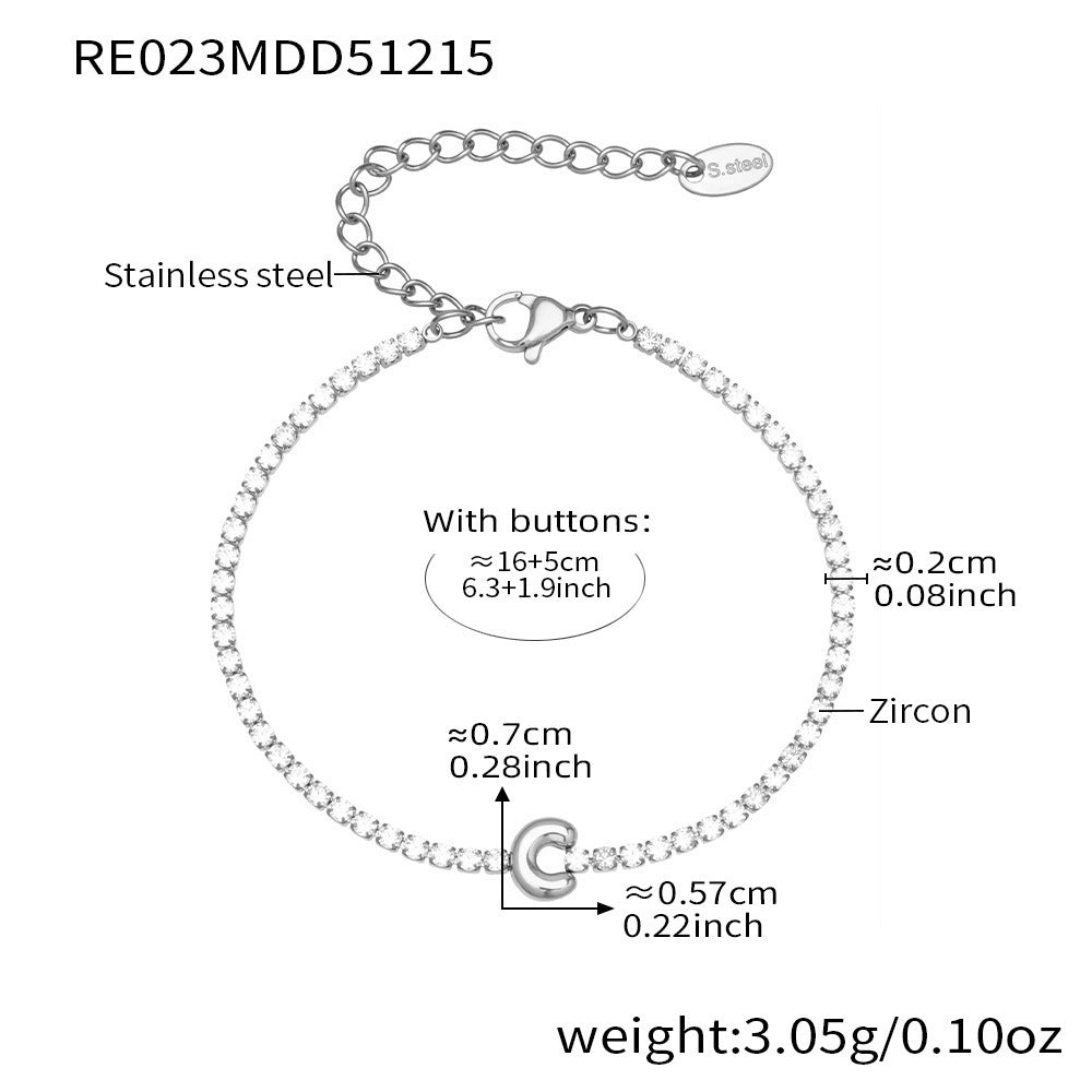 D관 - 스테인리스 스틸 18K 도금 알파벳 큐빅 팔찌 [RE023] 25.12-3