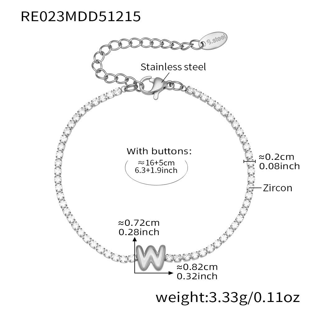 D관 - 스테인리스 스틸 18K 도금 알파벳 큐빅 팔찌 [RE023] 25.12-3