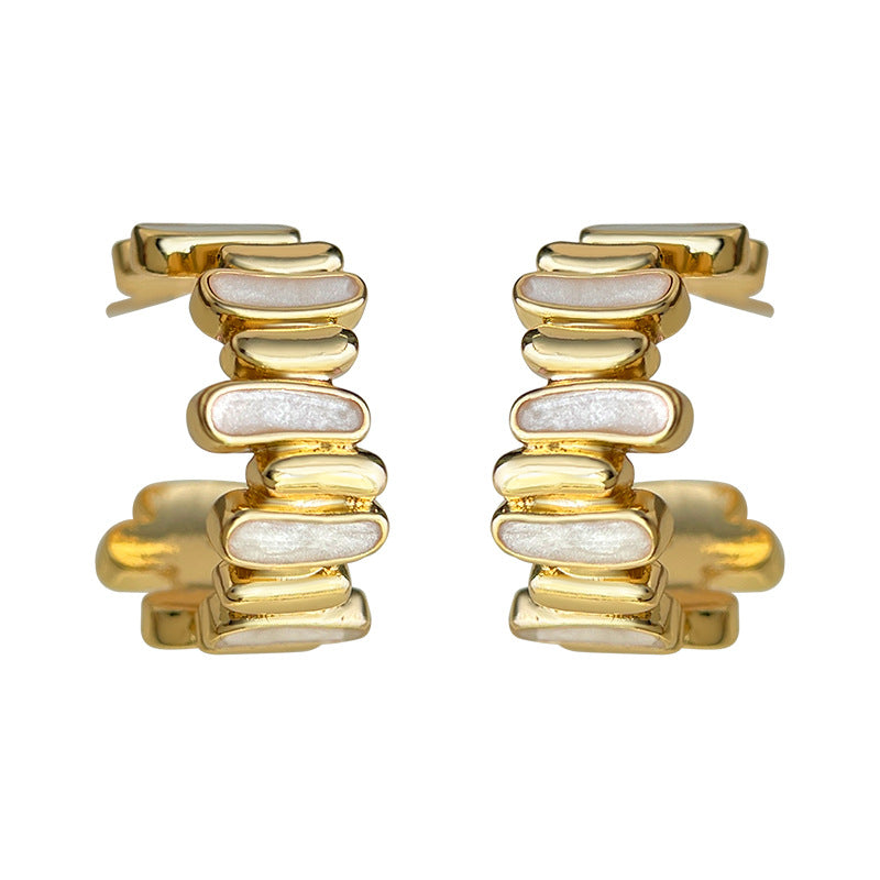 C관 - 14K 도금 925 은침 비정형 원형 디자인 귀걸이 [7098] 25.11-3