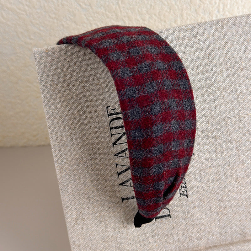 E관 - 레트로 체크무늬 패턴 와이드 머리띠 [27632] 25.11-1