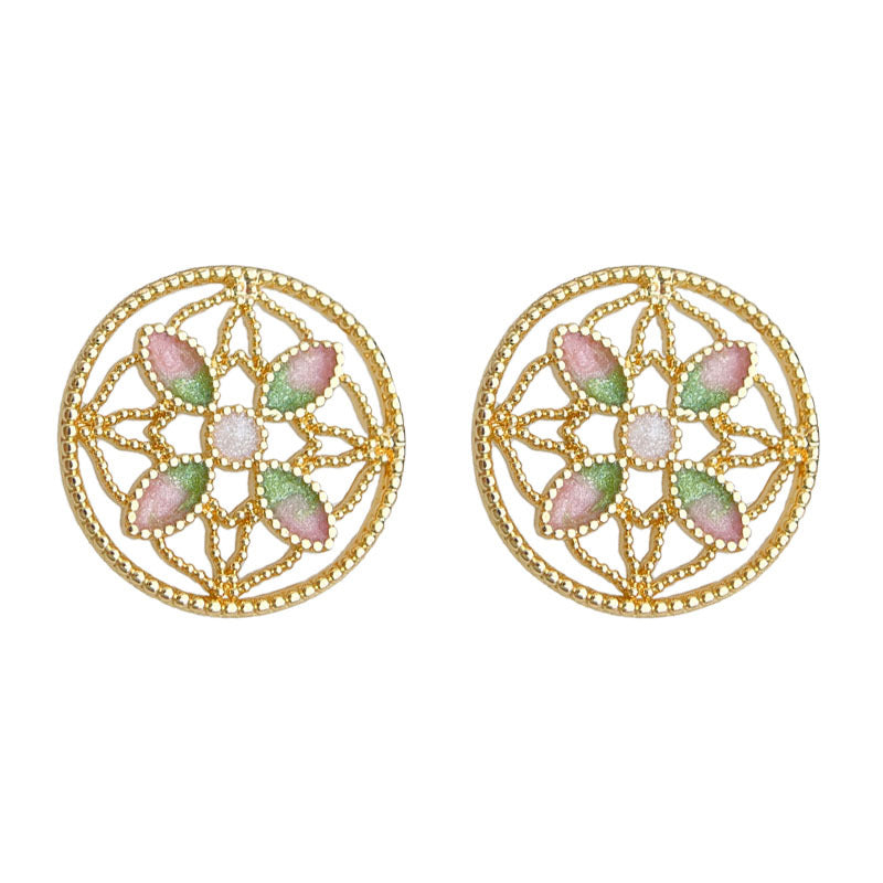 C관 - 925 은침 핸드페인팅 연꽃 전통 문양 귀걸이 [6956] 25.10-4