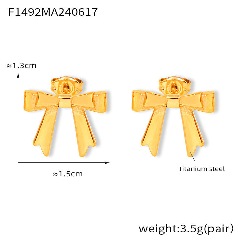 D관 - 티타늄 스틸 18K 도금 리본 디자인 트렌디 럭셔리 귀걸이 [F1492] 24.06-3