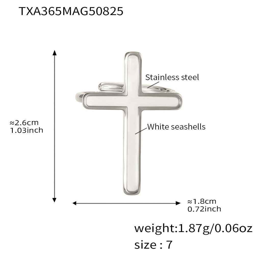 D관 - 스테인리스 스틸 18K 도금 자개 십자가 펜던트 반지 귀걸이 [TXA365-TXF365-D369] 25.08-5