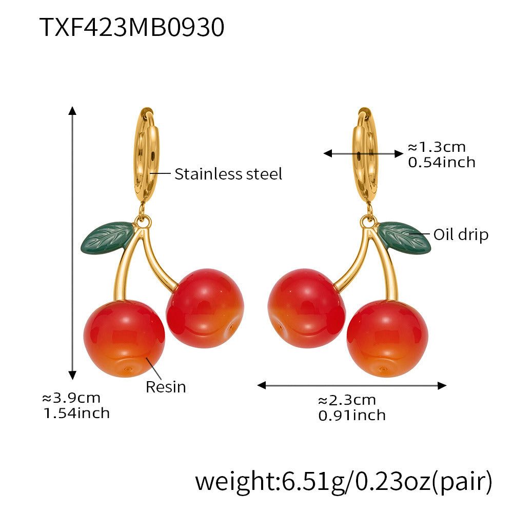 D관 - 스테인리스 스틸 체리 과일 펜던트 목걸이 귀걸이 [TXP423-TXF423] 25.10-2