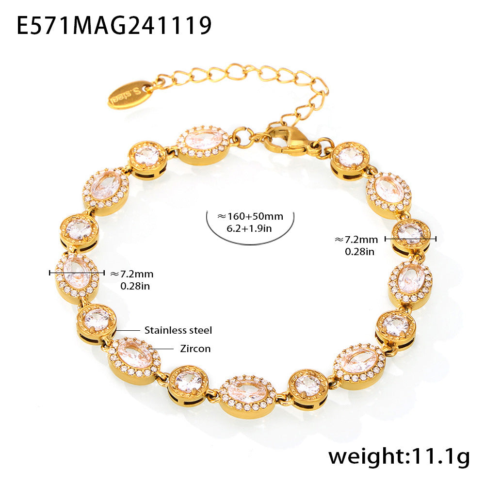 D관 - 스타 큐빅 세팅 핸드메이드 체인 고급 스테인리스 스틸 PVD 18K 도금 팔찌 [E570-571] 24.11-4