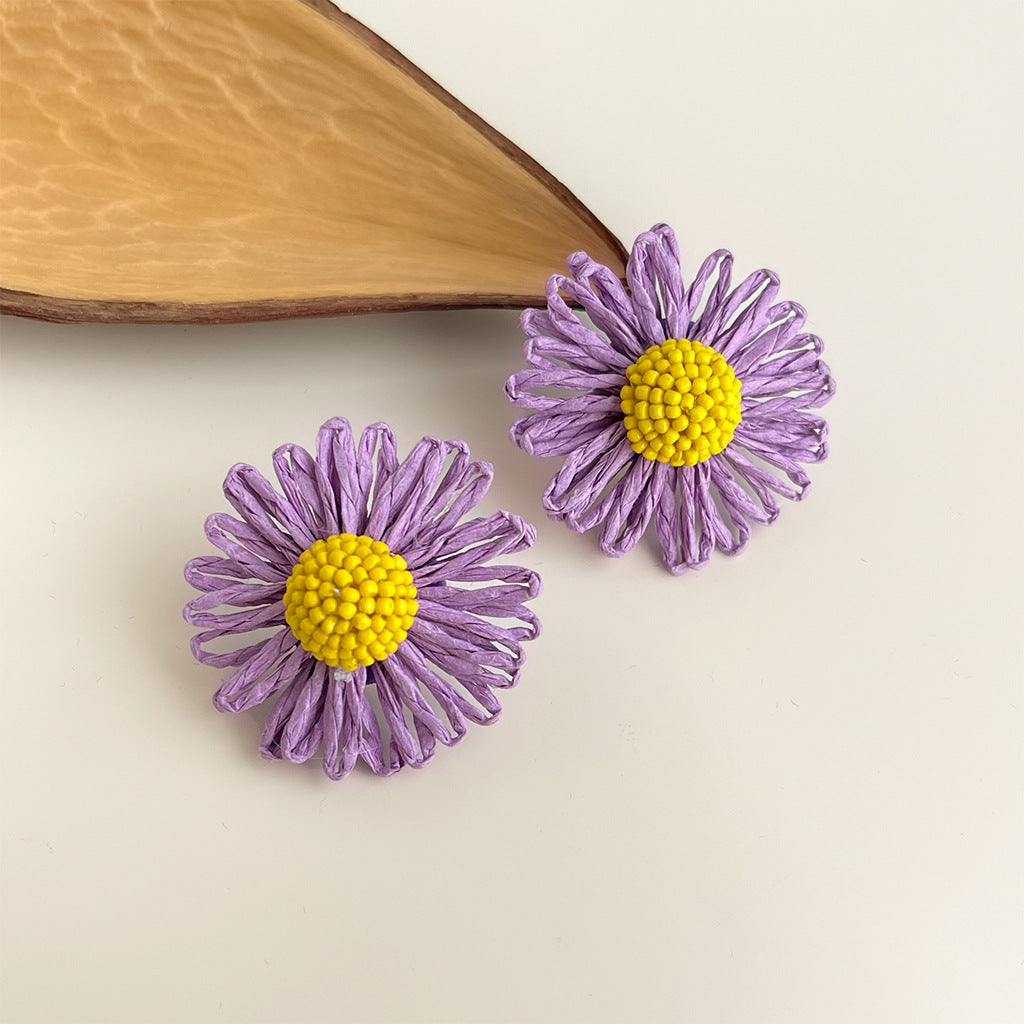 C관 - 컬러풀 핸드메이드 비즈 플라워 은침 귀걸이 [5538-5542] 25.02-2