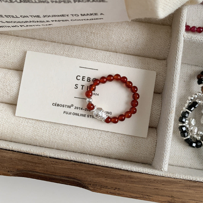 A관 - 플라워 잎사귀 복주머니 말 사과 미니 펜던트 925실버 반지 [RB] 25.11-4